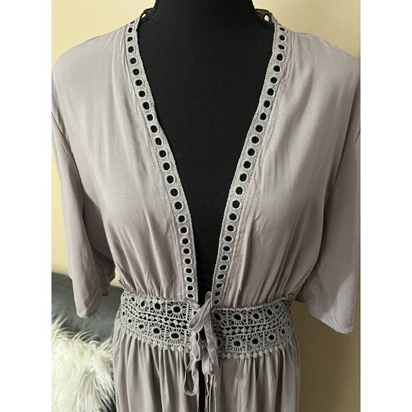 Evanhome Women's Elegant Summer Cardigan Maxi Long Gray Coverup Size Large - Picture 3 of 10